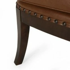 Promo ✨ Mantua Contemporary Upholstered Accent Chair with Nailhead Trim - Christopher Knight Home Cognac Brown/dark Brown 👏 -Living Room Chairs Sales unnamed file 1945