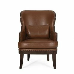 Promo ✨ Mantua Contemporary Upholstered Accent Chair with Nailhead Trim - Christopher Knight Home Cognac Brown/dark Brown 👏 -Living Room Chairs Sales unnamed file 1947