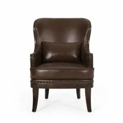Promo ✨ Mantua Contemporary Upholstered Accent Chair with Nailhead Trim - Christopher Knight Home Cognac Brown/dark Brown 👏 -Living Room Chairs Sales unnamed file 1948