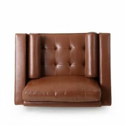 Promo 👏 Malinta Contemporary Tufted Club Chair - Christopher Knight Home Midnight Black/espresso 🔥 -Living Room Chairs Sales unnamed file 1961