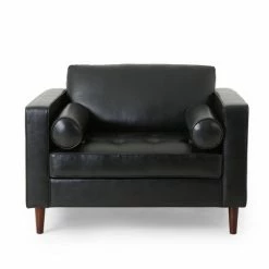 Promo 👏 Malinta Contemporary Tufted Club Chair - Christopher Knight Home Midnight Black/espresso 🔥 -Living Room Chairs Sales unnamed file 1968
