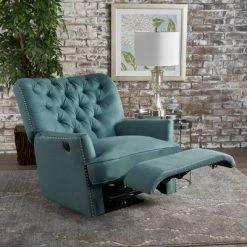 Cheap ⭐ Salomo Tufted Fabric Power Recliner - Christopher Knight Home Dark Teal 😍 -Living Room Chairs Sales unnamed file 2053