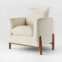 Hot Sale 🤩 Threshold Designed W/Studio McGee Elroy Accent Chair with Wood Legs - Threshold™ designed with Studio McGee Tan Boucle 🔔 -Living Room Chairs Sales unnamed file 207