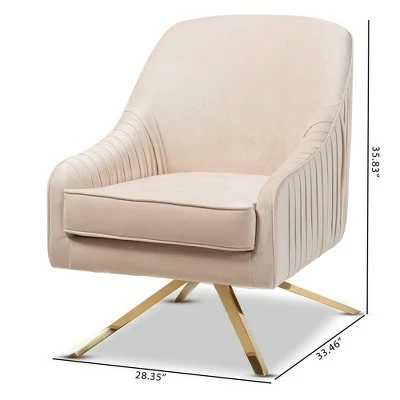 New 👍 Amaya Velvet Lounge Chair Light Beige/Gold - Baxton Studio 🌟 4 New 👍 Amaya Velvet Lounge Chair Light Beige/Gold - Baxton Studio 🌟 - Image 2