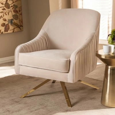New 👍 Amaya Velvet Lounge Chair Light Beige/Gold - Baxton Studio 🌟 10 New 👍 Amaya Velvet Lounge Chair Light Beige/Gold - Baxton Studio 🌟 - Image 8