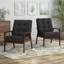 Flash Sale 👏 Set of 2 Duluth Mid-Century Armchairs Black - Christopher Knight Home ⌛