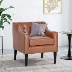 Buy ⭐ Deanna Contemporary Faux Leather Tufted Accent Chair - Christopher Knight Home Dark Brown/espresso ✔️