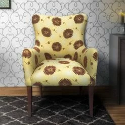Buy 🥰 Patterned Fabric Arm Upholstered Accent Chair with Flared Legs Brown/Beige - The Urban Port ✨ -Living Room Chairs Sales unnamed file 2222