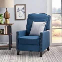Outlet 🛒 Cecelia Traditional Fabric Recliner Navy Blue - Christopher Knight Home 👍