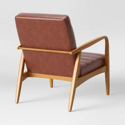 Cheap ⌛ Northway Channel Tufted Wood Armchair Brown Faux Leather - Project 62™ 😀 5 Cheap ⌛ Northway Channel Tufted Wood Armchair Brown Faux Leather - Project 62™ 😀 - Image 3