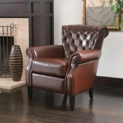 Hot Sale 🛒 Franklin Bonded Club Chair Brown Leather - Christopher Knight Home 😉