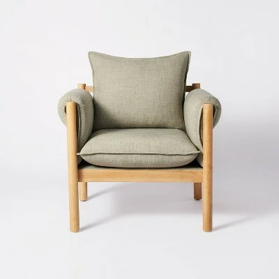 Cheapest 🔥 Threshold Designed W/Studio McGee Arbon Wood Dowel Accent Chair with Cushion Arms - Threshold™ designed with Studio McGee Natural Linen 🌟 4 Cheapest 🔥 Threshold Designed W/Studio McGee Arbon Wood Dowel Accent Chair with Cushion Arms - Threshold™ designed with Studio McGee Natural Linen 🌟 - Image 2