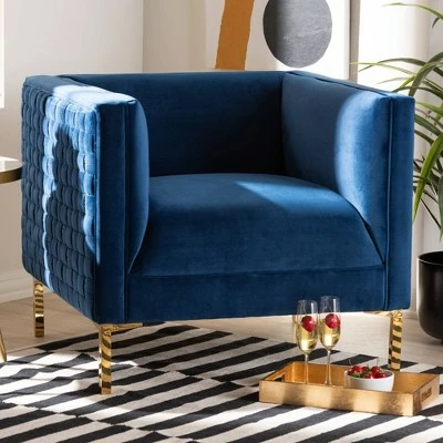 Discount π― Seraphin Velvet Upholstered Chair Blue/Gold - Baxton Studio π 4 Discount π― Seraphin Velvet Upholstered Chair Blue/Gold - Baxton Studio π - Image 2