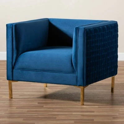 Discount π― Seraphin Velvet Upholstered Chair Blue/Gold - Baxton Studio π 5 Discount π― Seraphin Velvet Upholstered Chair Blue/Gold - Baxton Studio π - Image 3