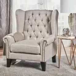 Best deal 💯 Laird Traditional Winged Accent Chair - Christopher Knight Home Beige 🎁
