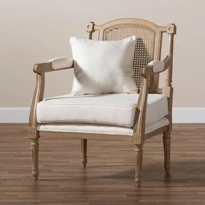 Best Sale ✨ Clemence Upholstered Whitewashed Wood Accent Chair Ivory/Oak - Baxton Studio ✨ 4 Best Sale ✨ Clemence Upholstered Whitewashed Wood Accent Chair Ivory/Oak - Baxton Studio ✨ - Image 2