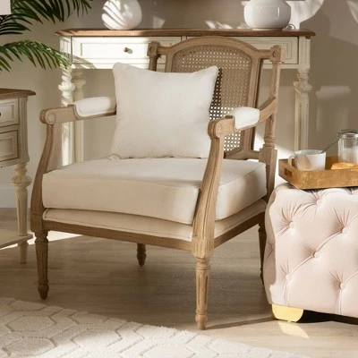 Best Sale ✨ Clemence Upholstered Whitewashed Wood Accent Chair Ivory/Oak - Baxton Studio ✨ 5 Best Sale ✨ Clemence Upholstered Whitewashed Wood Accent Chair Ivory/Oak - Baxton Studio ✨ - Image 3