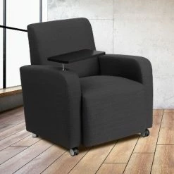 Budget ⭐ Flash Furniture Gray Fabric Guest Chair with Tablet Arm and Front Wheel Casters 👏