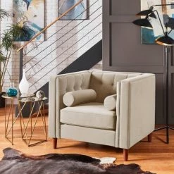 Top 10 🌟 Karissa Tuxedo Faux Leather Arm Chair - Inspire Q Beige ❤️ -Living Room Chairs Sales unnamed file 2433