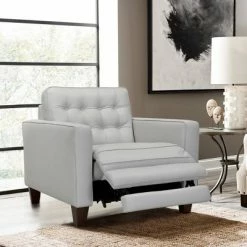 New ⭐ Wesley Genuine Leather Power Footrest Tuxedo Arm Accent Chair - Armen Living ✨ -Living Room Chairs Sales unnamed file 2467