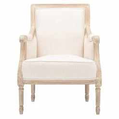 Outlet 🥰 Chavanon Wood & Linen Traditional French Accent Chair Light Beige - Baxton Studio ❤️