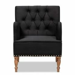 Hot Sale 😀 Eri Velvet and Wood Armchair - Baxton Studio Black/walnut Brown 😍
