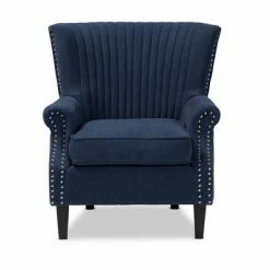Best reviews of ๐ Wilhelm Velvet Wood Armchair Blue/Dark Brown - Baxton Studio โญ