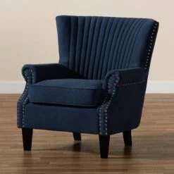 Best reviews of 😉 Wilhelm Velvet Wood Armchair Blue/Dark Brown - Baxton Studio ⭐ -Living Room Chairs Sales unnamed file 2514