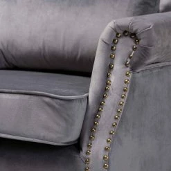 Hot Sale 👍 Fletcher Velvet and Wood Armchair Gray/Dark Brown - Baxton Studio 👏 -Living Room Chairs Sales unnamed file 2543