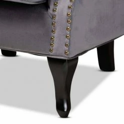 Hot Sale 👍 Fletcher Velvet and Wood Armchair Gray/Dark Brown - Baxton Studio 👏 -Living Room Chairs Sales unnamed file 2544