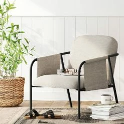 Top 10 😉 Faison Linen and Metal Sling Accent Chair Cream - Threshold™ 🌟