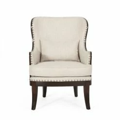 Cheap 😀 Mantua Contemporary Fabric Upholstered Accent Chair with Nailhead Trim - Christopher Knight Home Beige/dark Brown 👏 -Living Room Chairs Sales unnamed file 2648