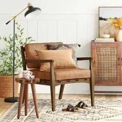 Discount ✨ Sylva Strap Chair Caramel Faux Leather - Threshold™ 👏