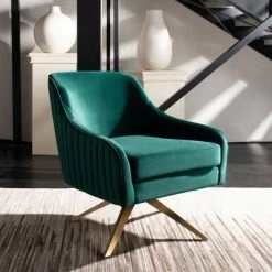Coupon ❤️ Leyla Channeled Velvet Accent Chair Emerald - Safavieh 🎉