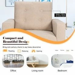 Buy 🎉 Costway Modern Tufted Accent Chair Fabric Armchair Single Sofa w/ Rubber Wood Legs Blue BeigeGrey 🛒 -Living Room Chairs Sales unnamed file 2906