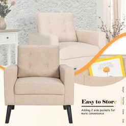 Buy 🎉 Costway Modern Tufted Accent Chair Fabric Armchair Single Sofa w/ Rubber Wood Legs Blue BeigeGrey 🛒 -Living Room Chairs Sales unnamed file 2908