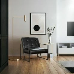 Best Pirce 🔔 PU Leather Accent Chair - Glitzhome Black 😍