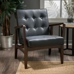 New ❤️ Callahan Mid Century Club Chair - Christopher Knight Home Black 🔥