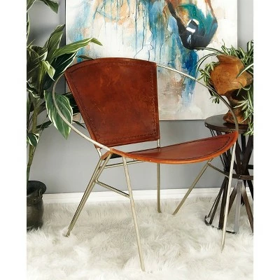 Promo π₯ Olivia & May Metal and Leather Chair Gold - Olivia & May π 4 Promo π₯ Olivia & May Metal and Leather Chair Gold - Olivia & May π - Image 2