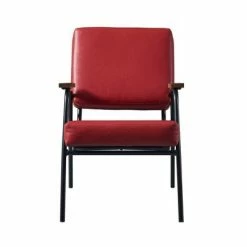 Hot Sale 🌟 Denver Armchair with Metal Leg and Wood Armrest Red/Black Finish - Teamson Home 🔔