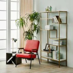 Hot Sale 🌟 Denver Armchair with Metal Leg and Wood Armrest Red/Black Finish - Teamson Home 🔔 -Living Room Chairs Sales unnamed file 3957