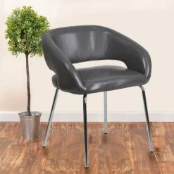 Discount 💯 Flash Furniture Fusion Series Contemporary LeatherSoft Side Reception Chair with Chrome Legs ✨