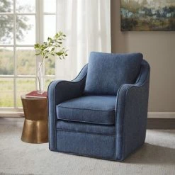 Deals ✔️ Madison Park Mitchell Slub Weave Wide Seat Swivel Armchair Navy ❤️
