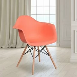 Wholesale ⭐ Emma and Oliver Plastic Accent Dining Chair with Arms and Wooden Legs ⭐