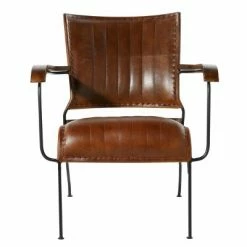 Discount 😍 Olivia & May Vintage Cow Hide Leather and Iron Accent Chair Brown - Olivia & May ⌛ -Living Room Chairs Sales unnamed file 4253