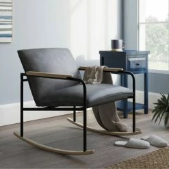 Best Pirce 👍 Cottage Road Rocking Accent Chair with Wood Accents Black Faux Leather - Sauder ⭐