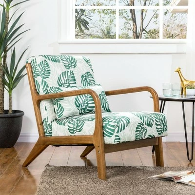 Budget 🥰 Accent Armchair with Walnut Ruberwood Frame Green/Fabric Pattern - Glitzhome 🤩 3 Budget 🥰 Accent Armchair with Walnut Ruberwood Frame Green/Fabric Pattern - Glitzhome 🤩