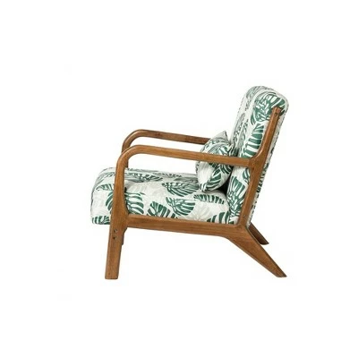 Budget 🥰 Accent Armchair with Walnut Ruberwood Frame Green/Fabric Pattern - Glitzhome 🤩 5 Budget 🥰 Accent Armchair with Walnut Ruberwood Frame Green/Fabric Pattern - Glitzhome 🤩 - Image 3