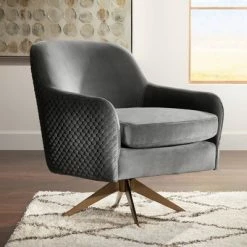 Coupon ❤️ Studio 55D Ames Quilted Gray Velvet Swivel Chair 🔔
