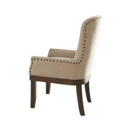 Best reviews of ⌛ Wooden Armchair with Wing Back and Nailhead Trims Beige/Brown - Benzara 🌟
